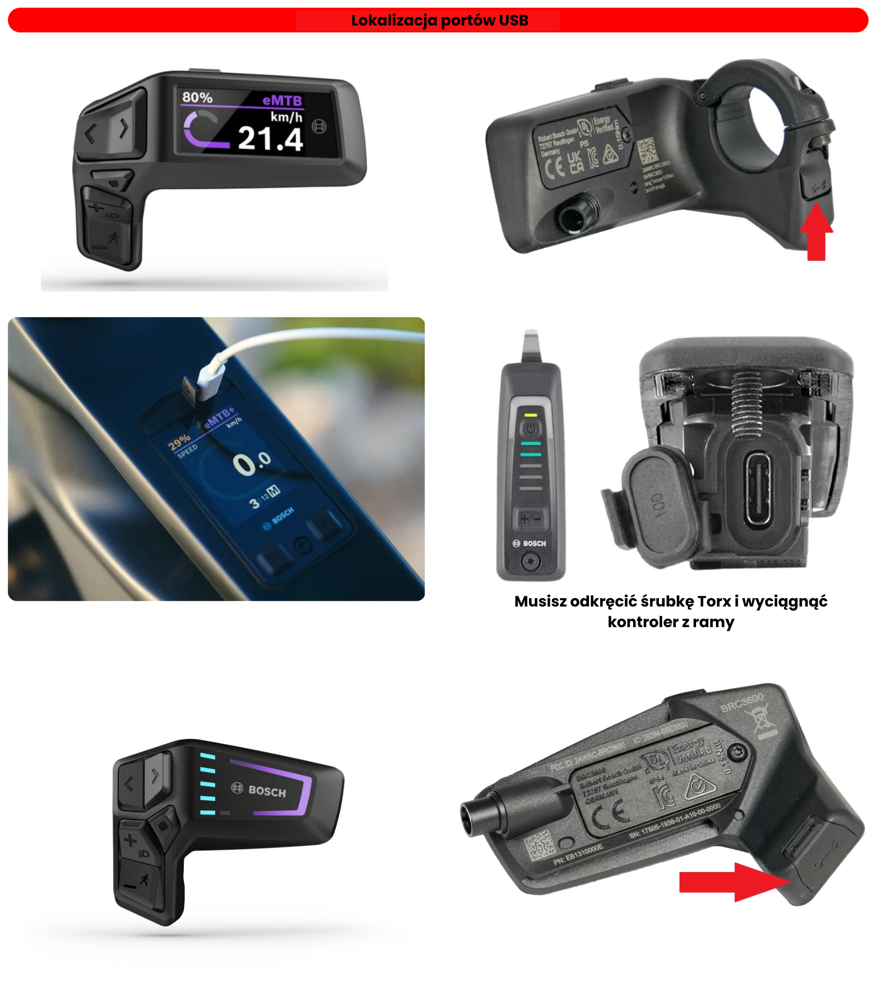 Lokalizacja portu USB-C w kontrolerach Bosch Smart System